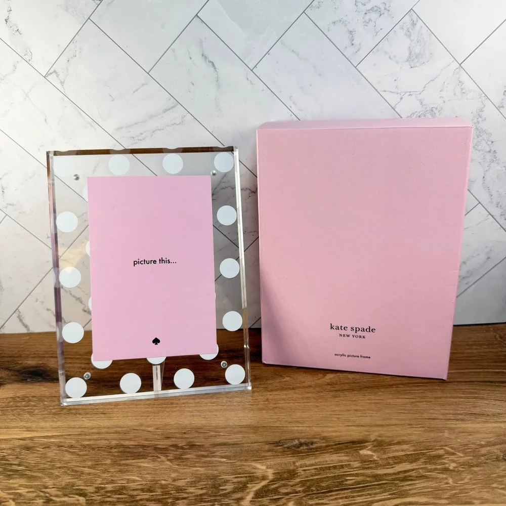 Kate Spade New York White Dot Clear Acrylic Magnetic Picture Frame 5x7 4x6 Boxed